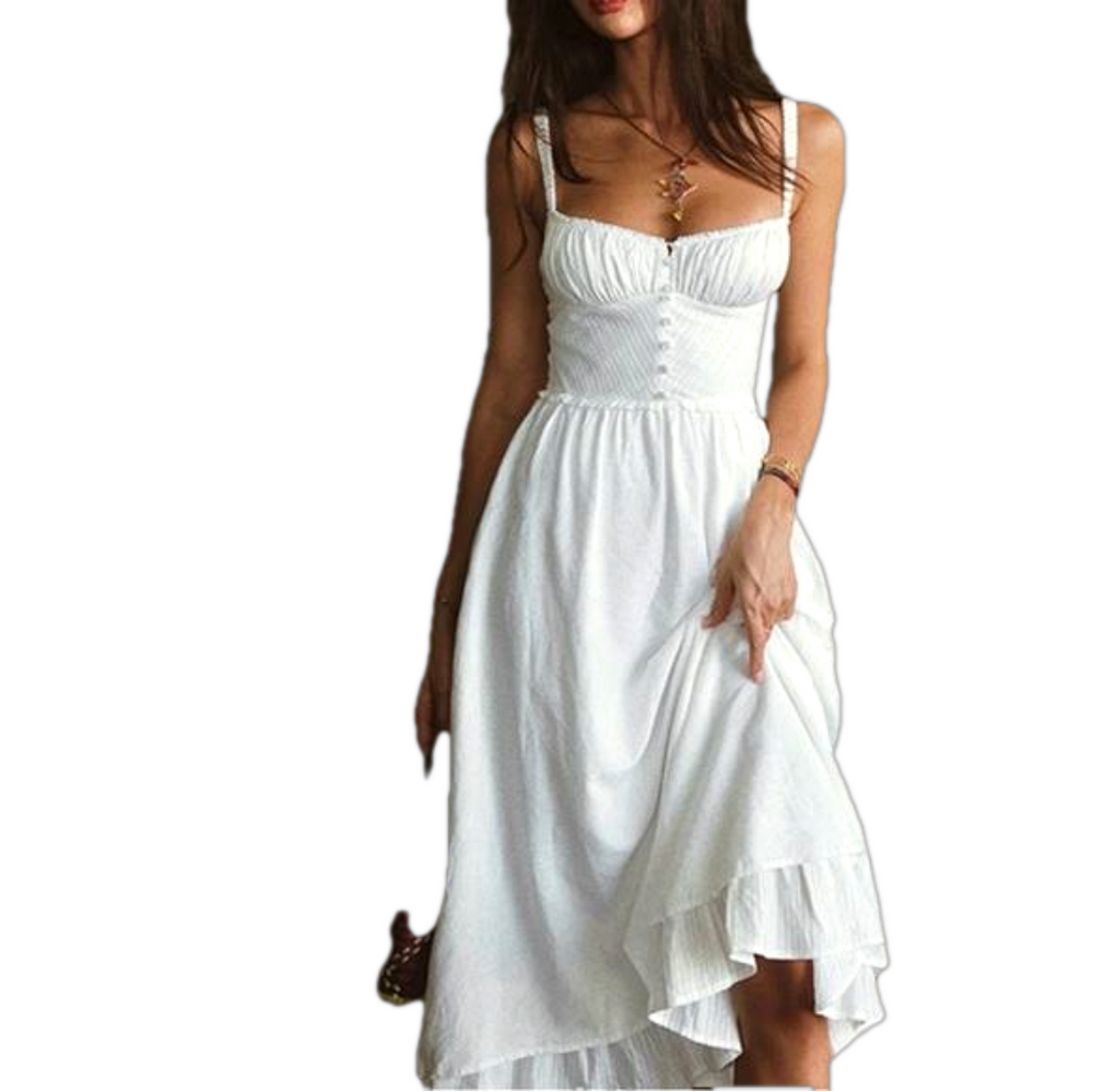 NWT Commense Ruffle Hem Cami Plain Midi Dress White Small